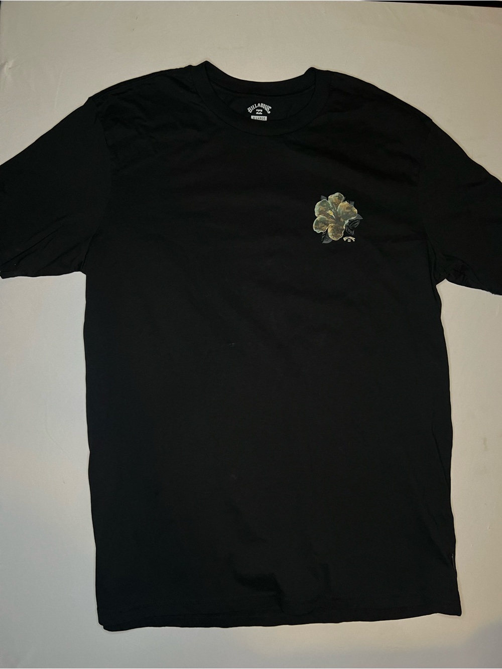 Billabong Black Short-Sleeve Tee with Small Floral Chest Graphic